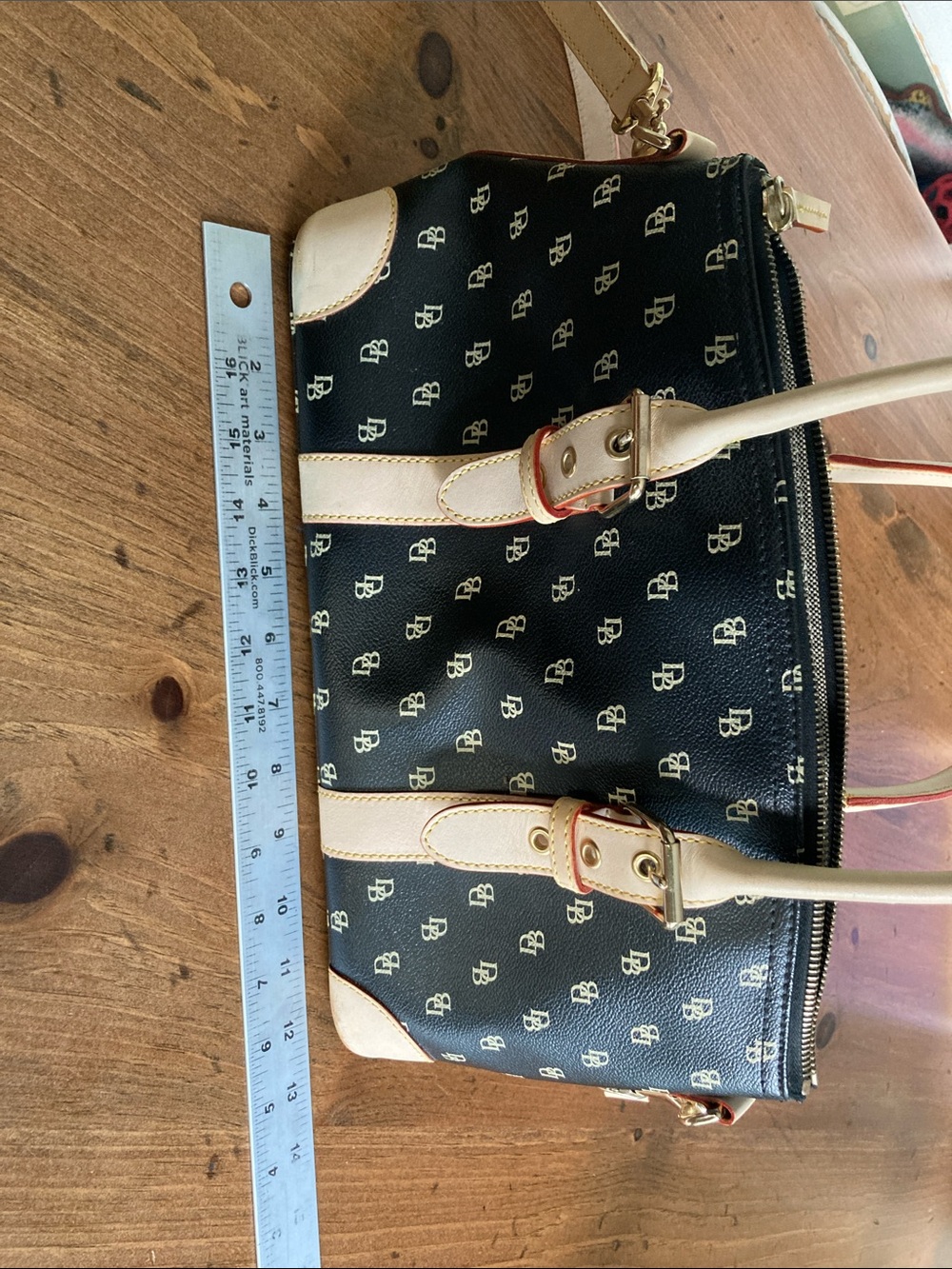 Dooney & Bourke Navy Blue and Cream Logo Satchel - Picture 5 of 11